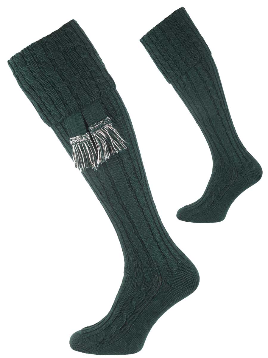 The Wye Cable Knit Shooting Sock, Evergreen