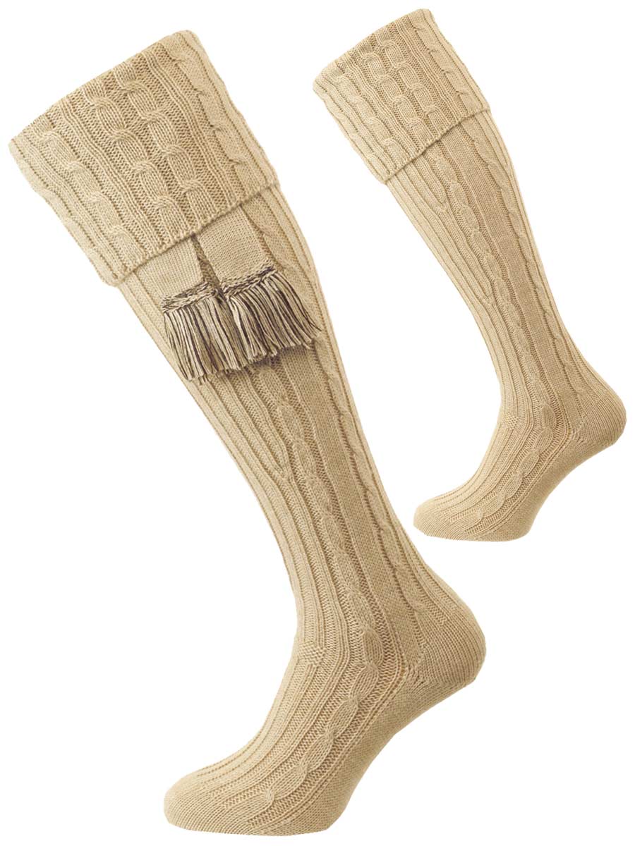The Wye Cable Knit Shooting Sock, Oatmeal