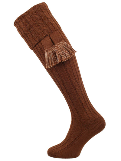 The Wye Cable Knit, Wide Calf Shooting Sock, Toffee