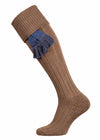 The Allensmore Cotton Shooting Sock in Taupe with optional blue garter. Cushioned sole.