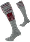 The Boughton Shooting Sock, Mid Grey & Burgundy