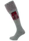 The Boughton Shooting Sock, Mid Grey & Burgundy