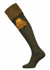 The Boughton, Dark Green Shooting Sock with Ochre Pattern