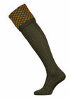 The Boughton, Dark Green Shooting Sock with Ochre Pattern