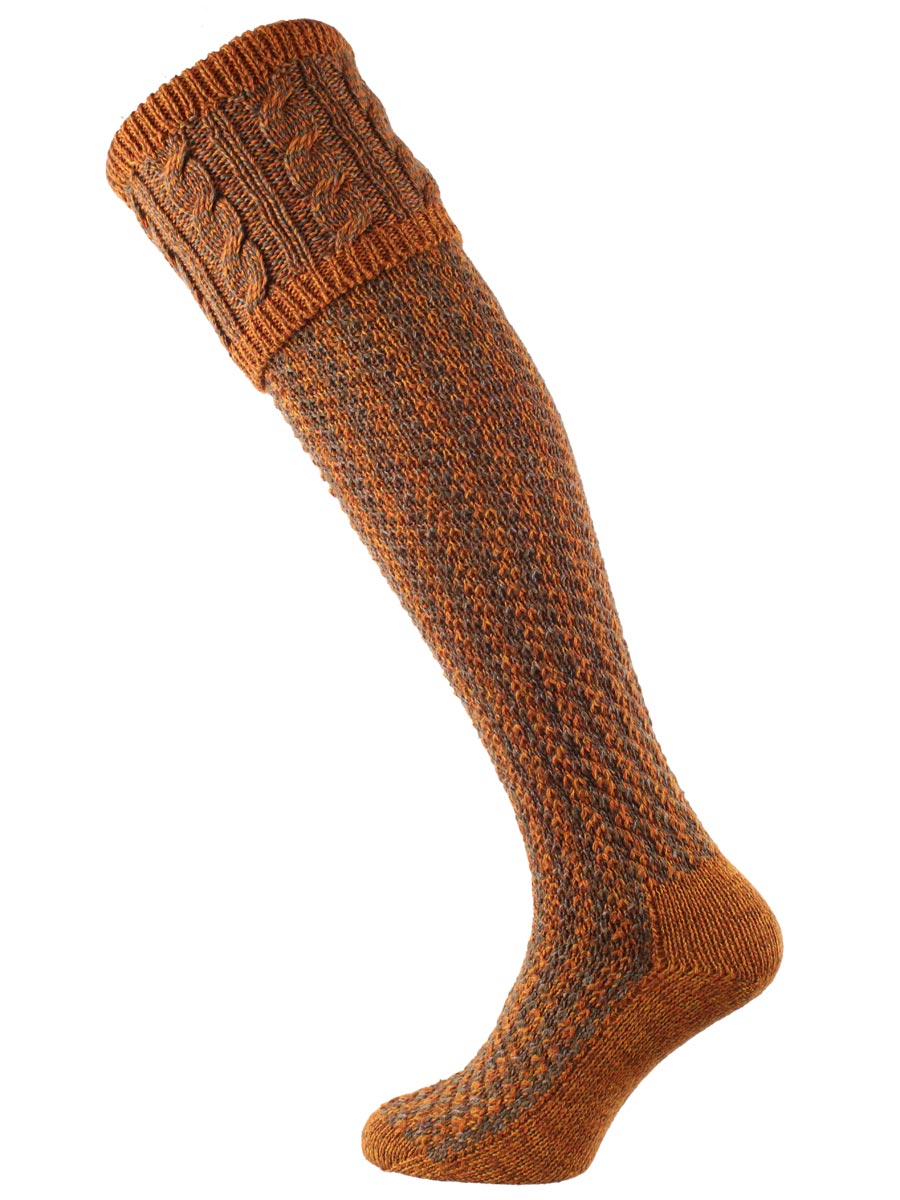 The Reiver Marl Cable Top Shooting Sock, Honeysuckle