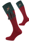The Lomond Shooting Sock with Pheasant Embroidery, Cherry & Forest