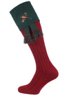 The Lomond Shooting Sock with Pheasant Embroidery, Cherry & Forest