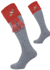 The Lomond Shooting Socks with Embroidered Game Bird Detail, Mid Grey & Paprika