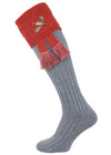 The Lomond Shooting Socks with Embroidered Game Bird Detail, Mid Grey & Paprika