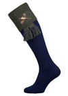 The Lomond Shooting Socks with Pheasant Embroidery, Navy & Spruce