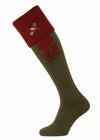 The Lomond Shooting Sock with Pheasant Embroidery - Spruce & Burgundy