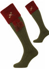 The Lomond Shooting Sock with Pheasant Embroidery - Spruce & Burgundy