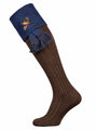 The Lomond Shooting Sock with Pheasant Embroidery and optional garter Truffle & St Andrews Blue
