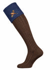 The Lomond Shooting Sock with Pheasant Embroidery. Truffle & St Andrews Blue