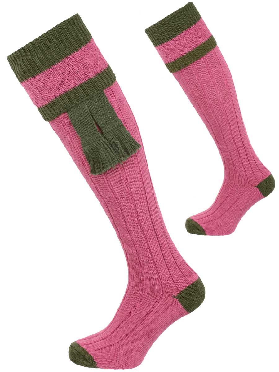 The Willersley Shooting Sock,  Raspberry & Olive