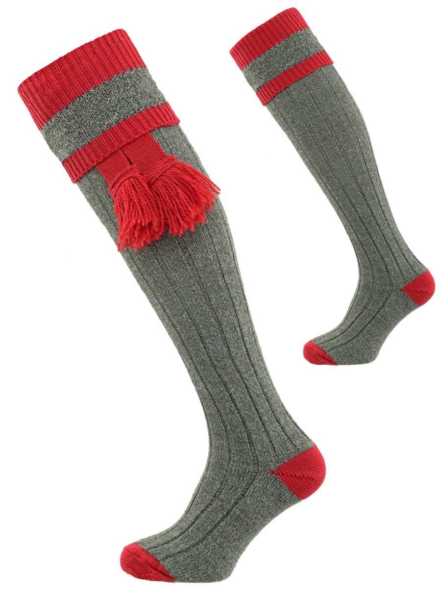 The Willersley Shooting Sock, Derby Tweed & Ruby