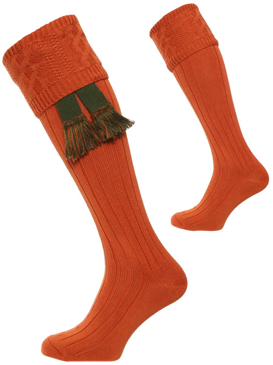 The Berrington 'Burnt Orange' Cotton Cable Top Shooting Sock