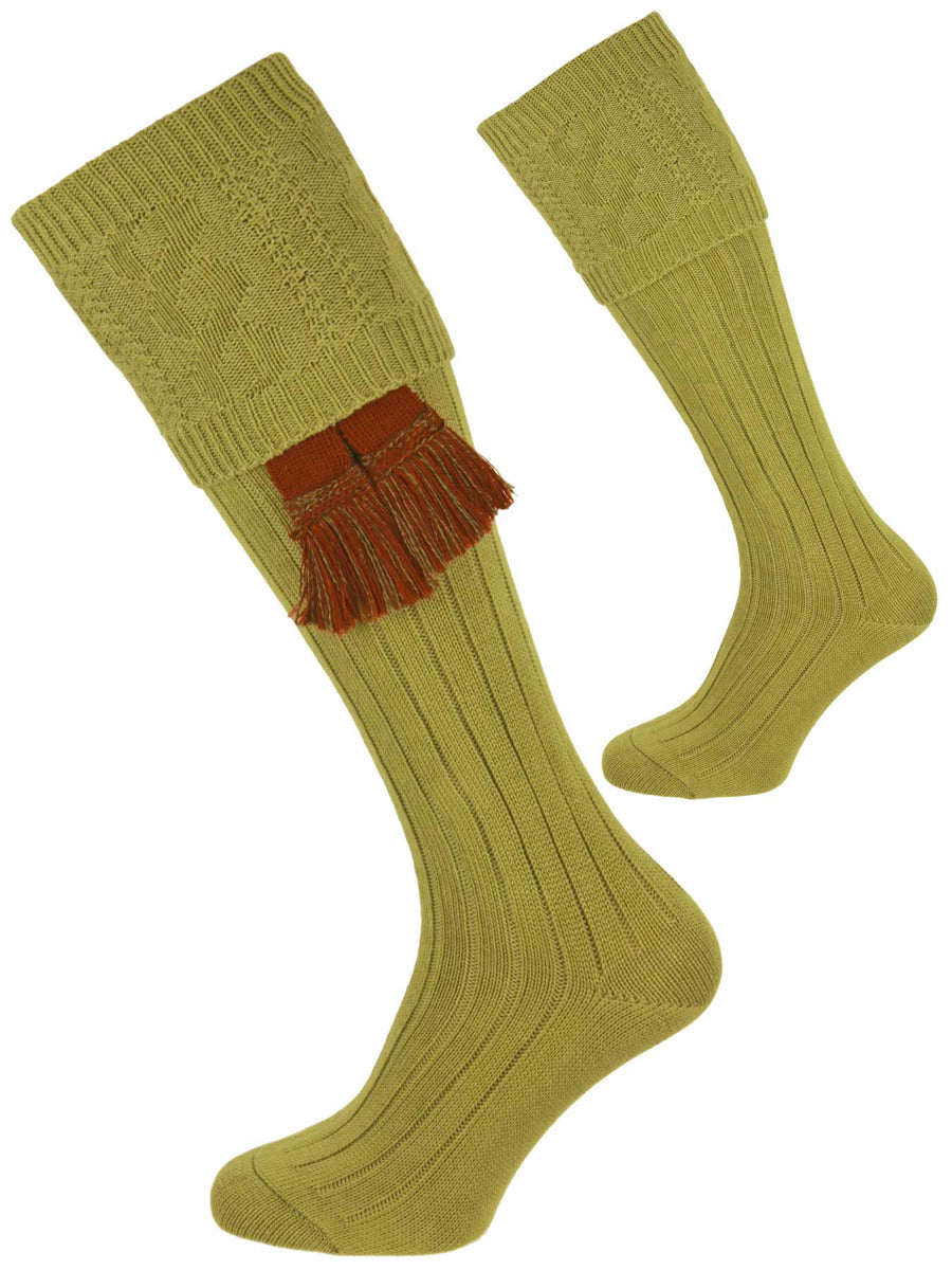 The Berrington Cotton Cable Top Shooting Sock - Khaki - Large