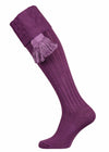 Berrington, Cable Knit Cotton Shooting Sock, Purple with an optional lilac garter tie.