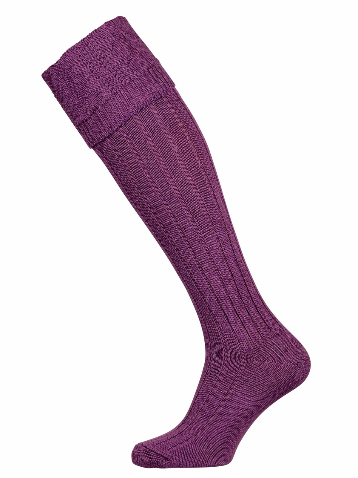 Berrington, Cable Knit Cotton Shooting Sock, Purple.
