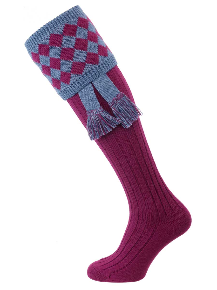 The Fownhope Shooting Sock with Garter - Bilberry & Blue Mix
