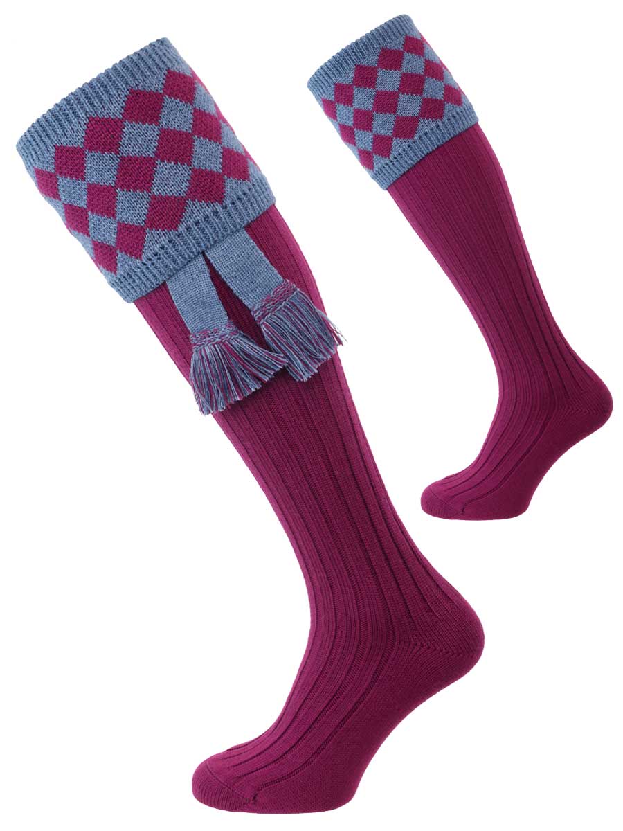 The Fownhope Shooting Sock with Garter - Bilberry & Blue Mix