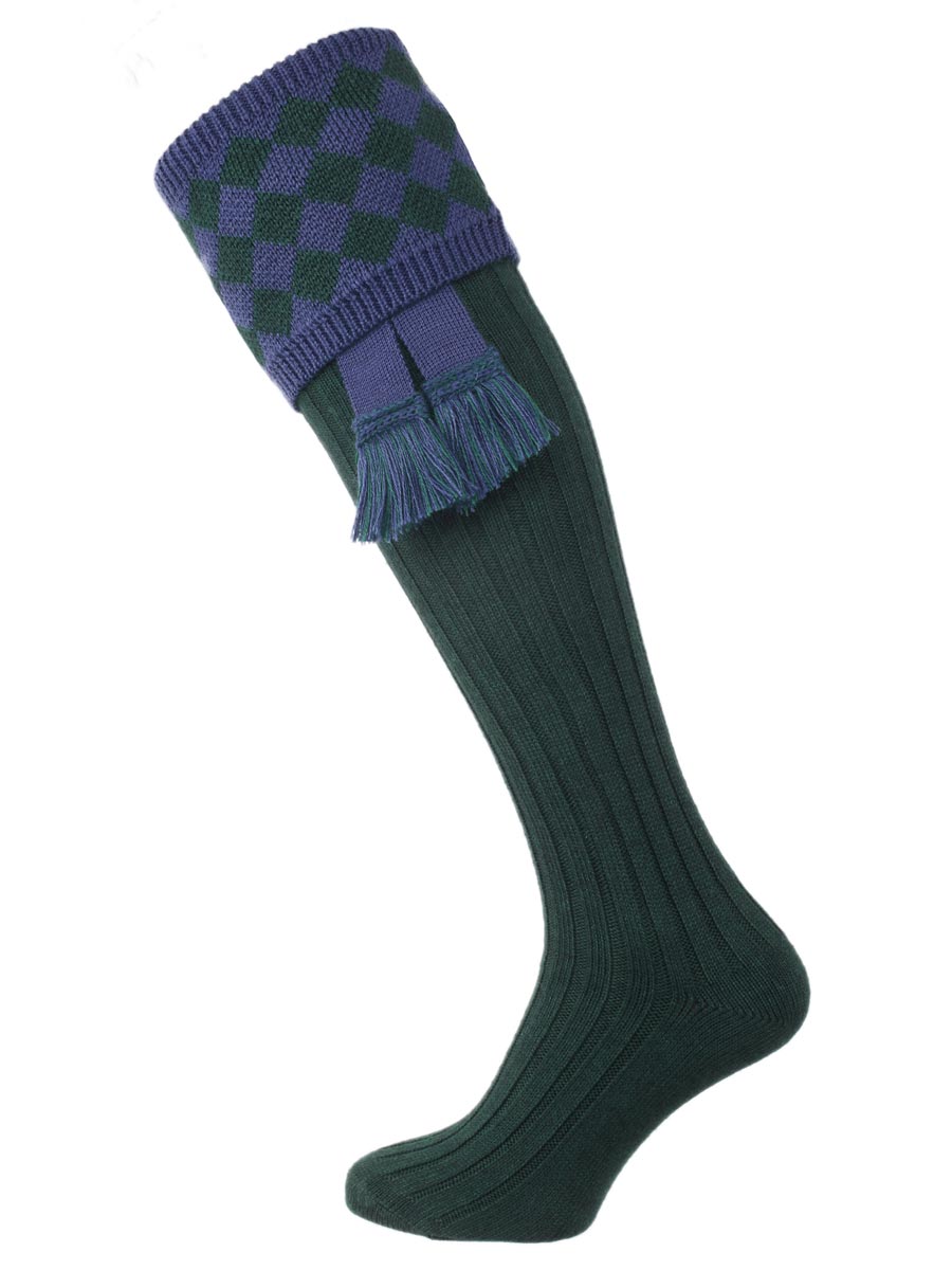The Fownhope Shooting Sock with Garter, Evergreen & St Andrews Blue