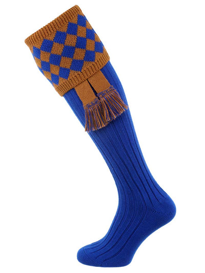 The Fownhope Shooting Sock with Garter, Royal Blue & Fudge
