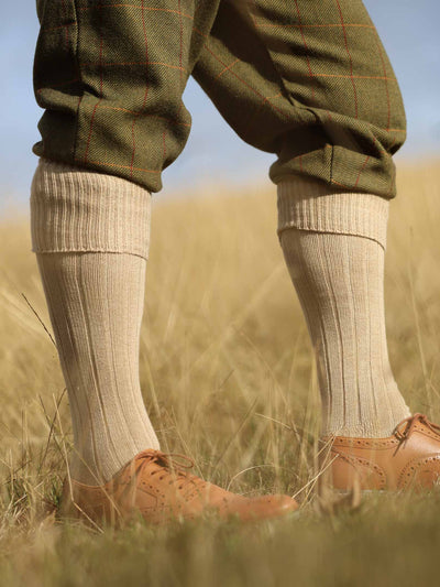 Oatmeal Cotton Knee High Socks with Turnover and Cushion Foot