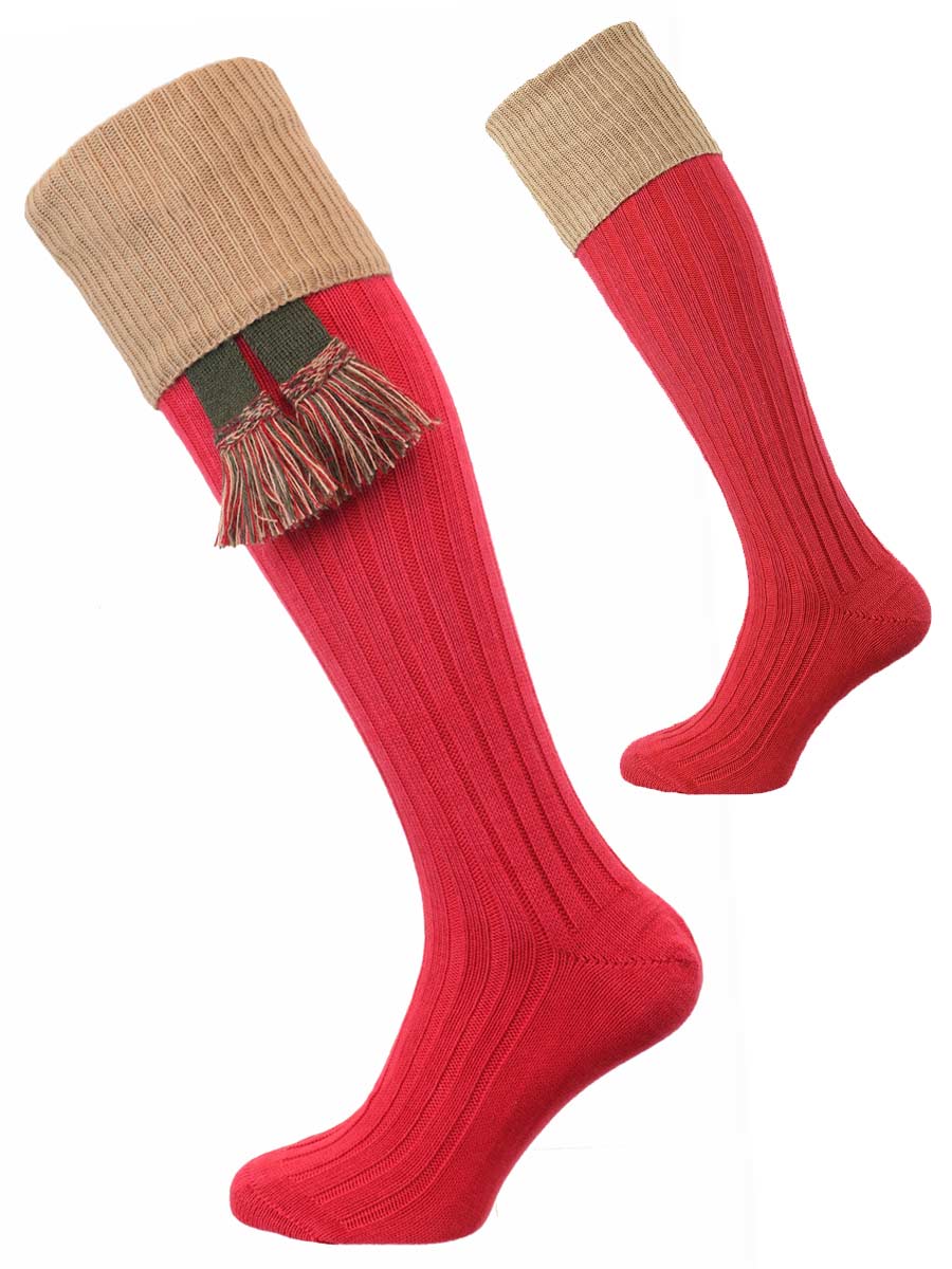 The Tarrington Cotton Shooting Sock, Hollyberry Red & Camel