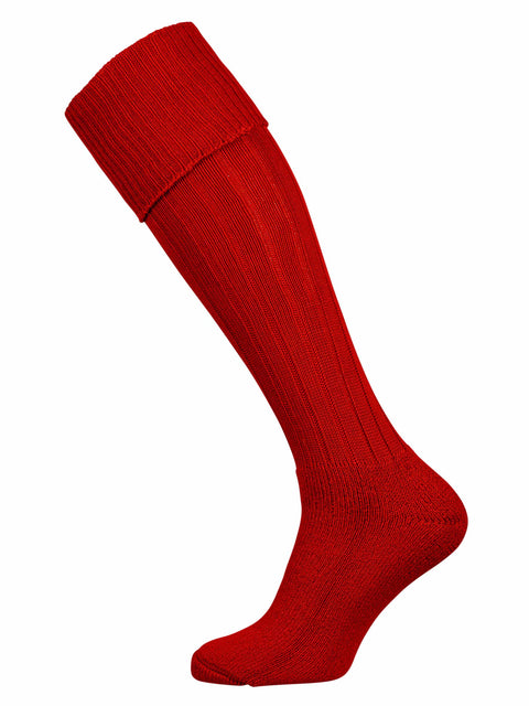 Full length ribbed shooting sock with turnover knitted top. Knitted from cotton with a full cushion foot.