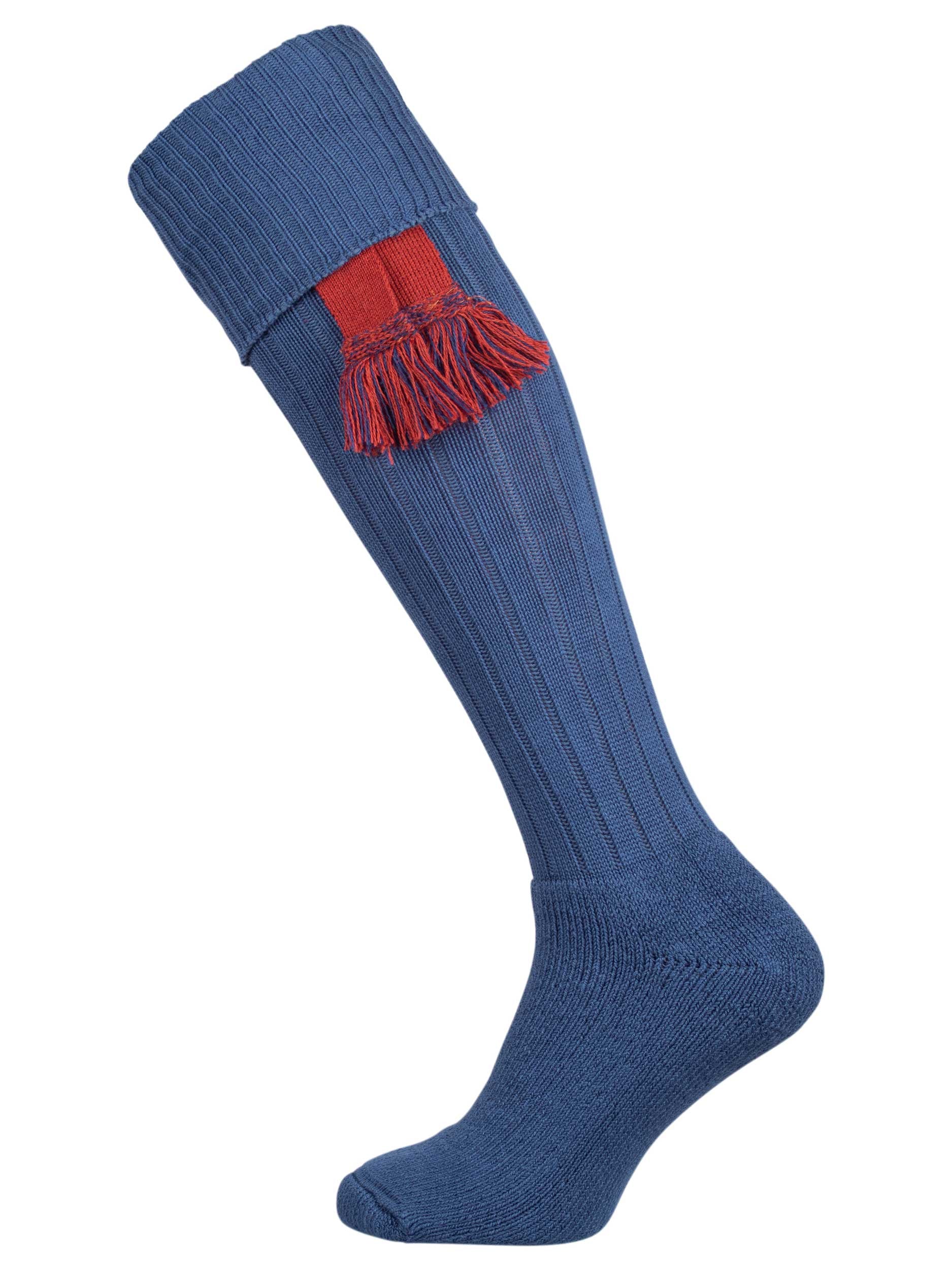 Blue Full Length Sock with Turnover and Cushioned Foot