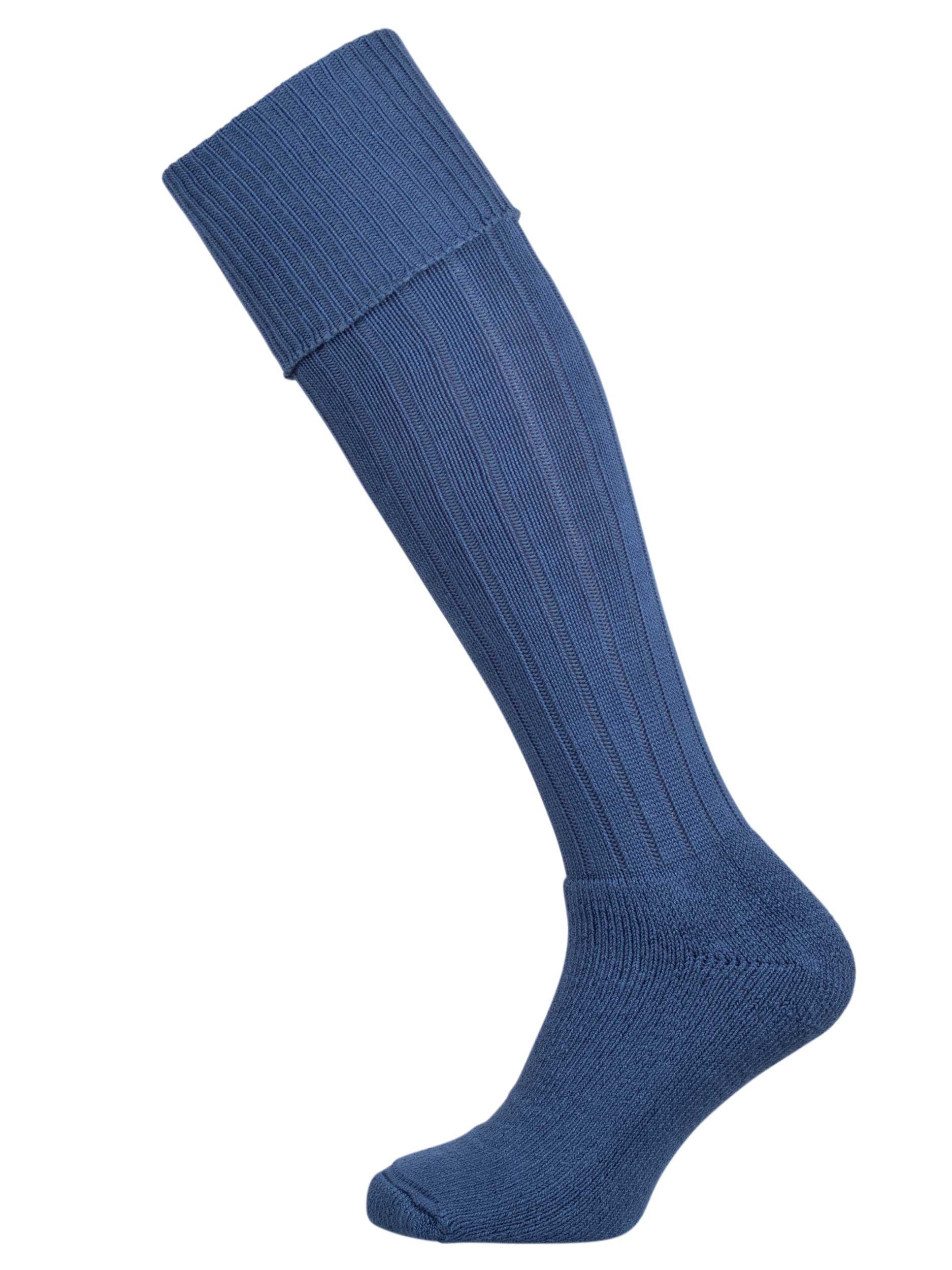 Blue Full Length Sock with Turnover and Cushioned Foot