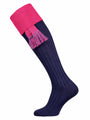 Navy blue cotton shooting sock with bright pink turnover and optional pink garter