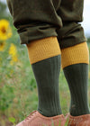 Cotton shooting socks, dark green leg with gold turnover