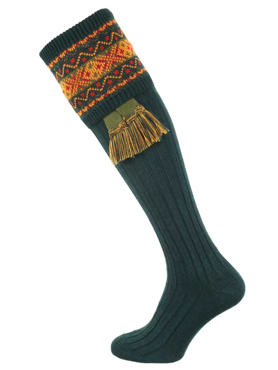 The Thornbury Fairisle Shooting Sock with Garter, Evergreen