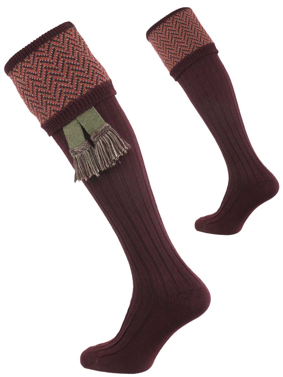 The Herringbone Shooting Sock, Mulberry