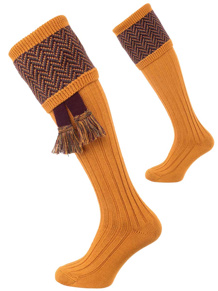 The Herringbone Shooting Sock, Ochre
