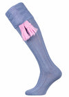 Baby blue woollen shooting sock with optional pink garter