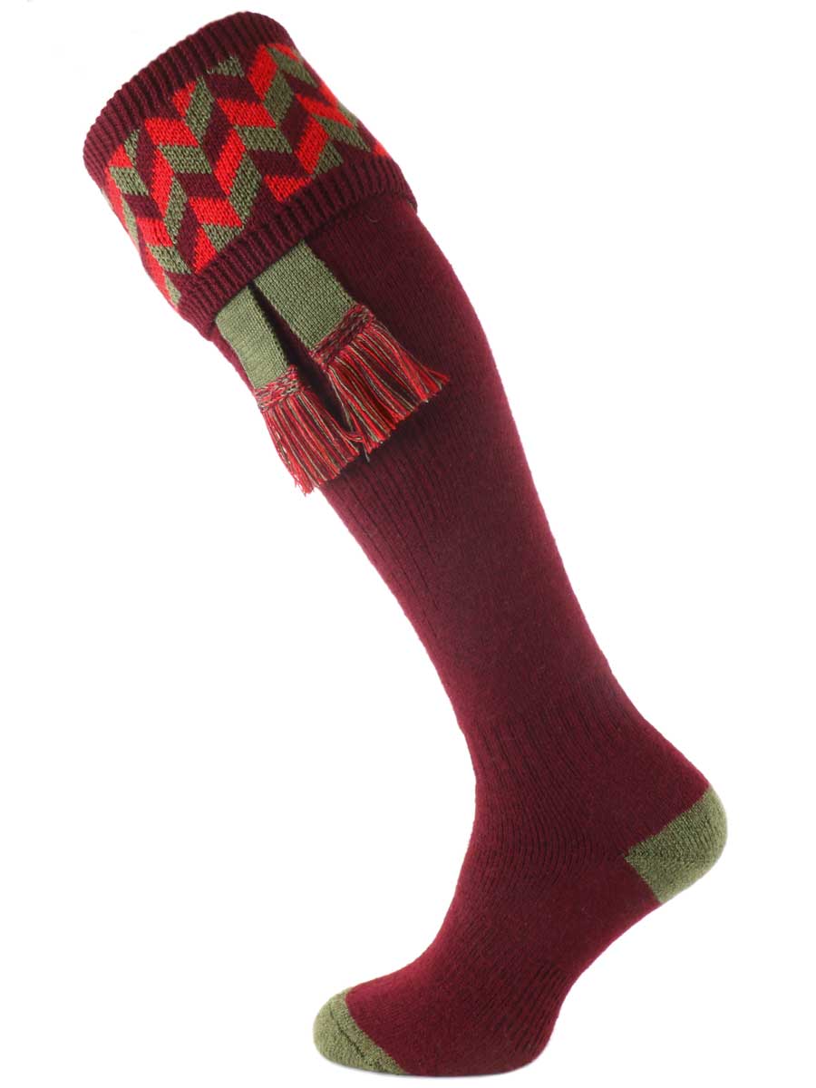 The Rudhall Shooting Sock with Garter, Burgundy