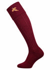 Knee high burgundy shooting socks with embroidered pheasant 