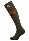 The Dymock Embroidered Pheasant, Wool Shooting Sock, Olive