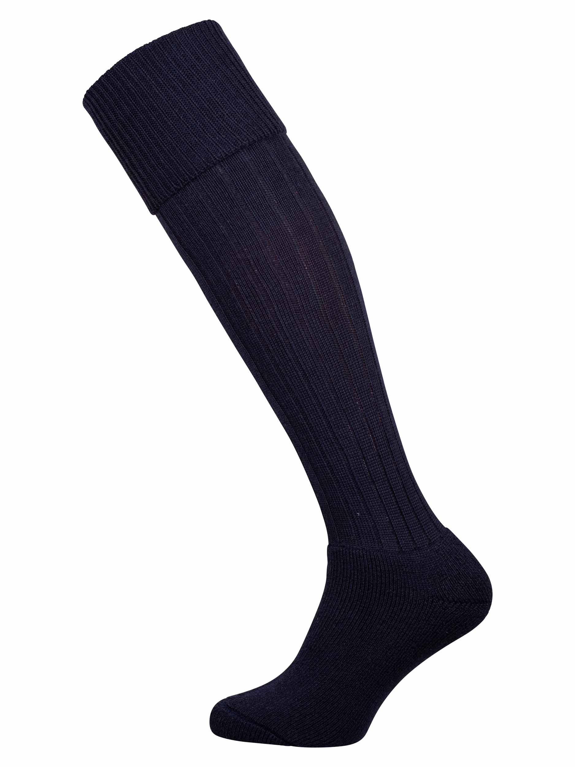 Long knitted merino wool socks in navy blue