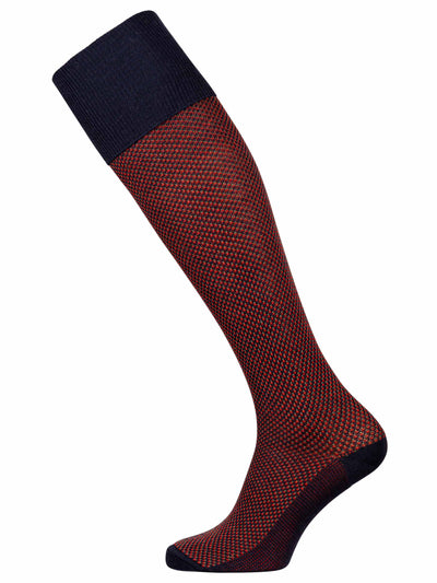 Lightweight merino wool shooting sock with navy blue turnover.