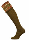 A classic fairisle knit pattern in deep green with accents of burnt orange.