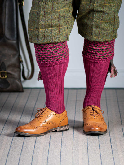 The Honeycomb Shooting Sock with Garter, Crushed Raspberry