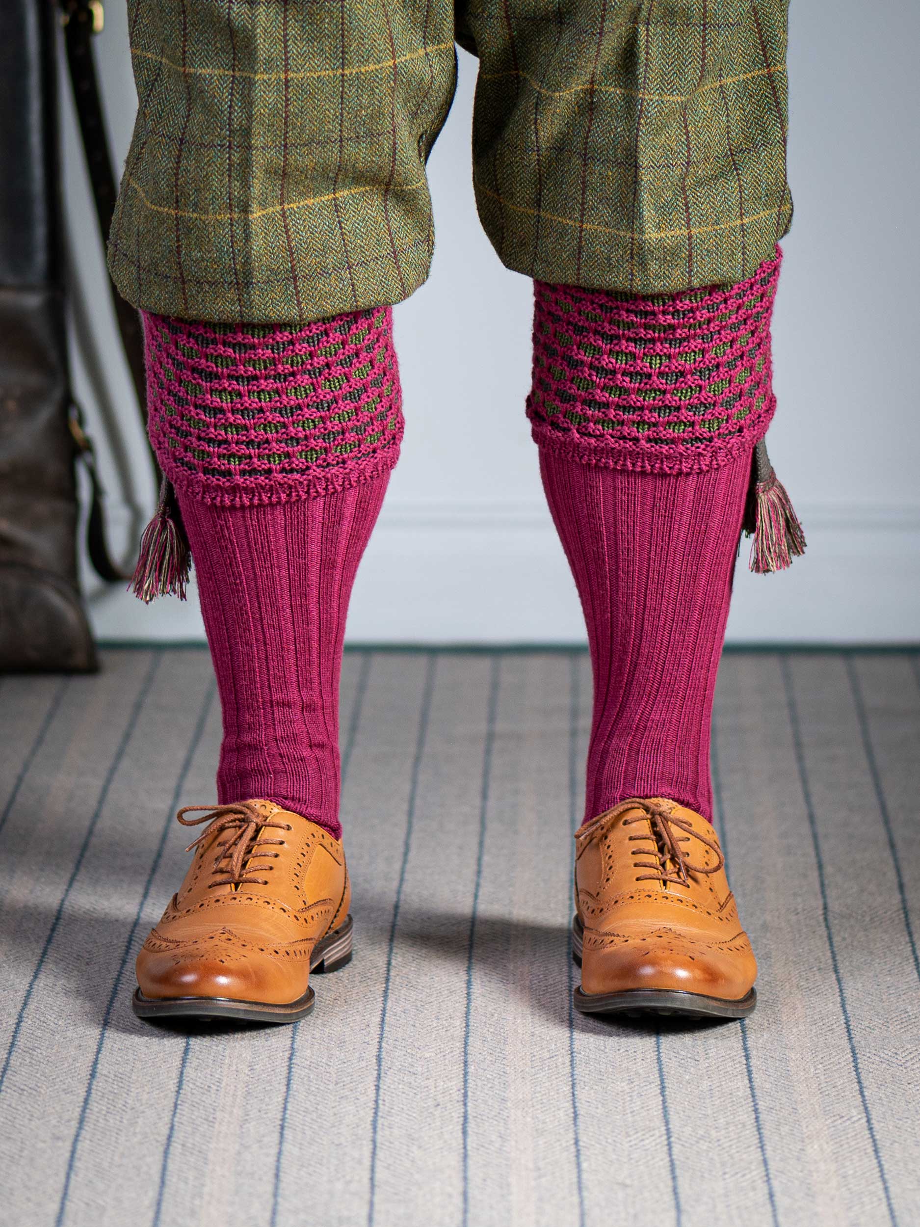 The Honeycomb Shooting Sock with Garter, Crushed Raspberry