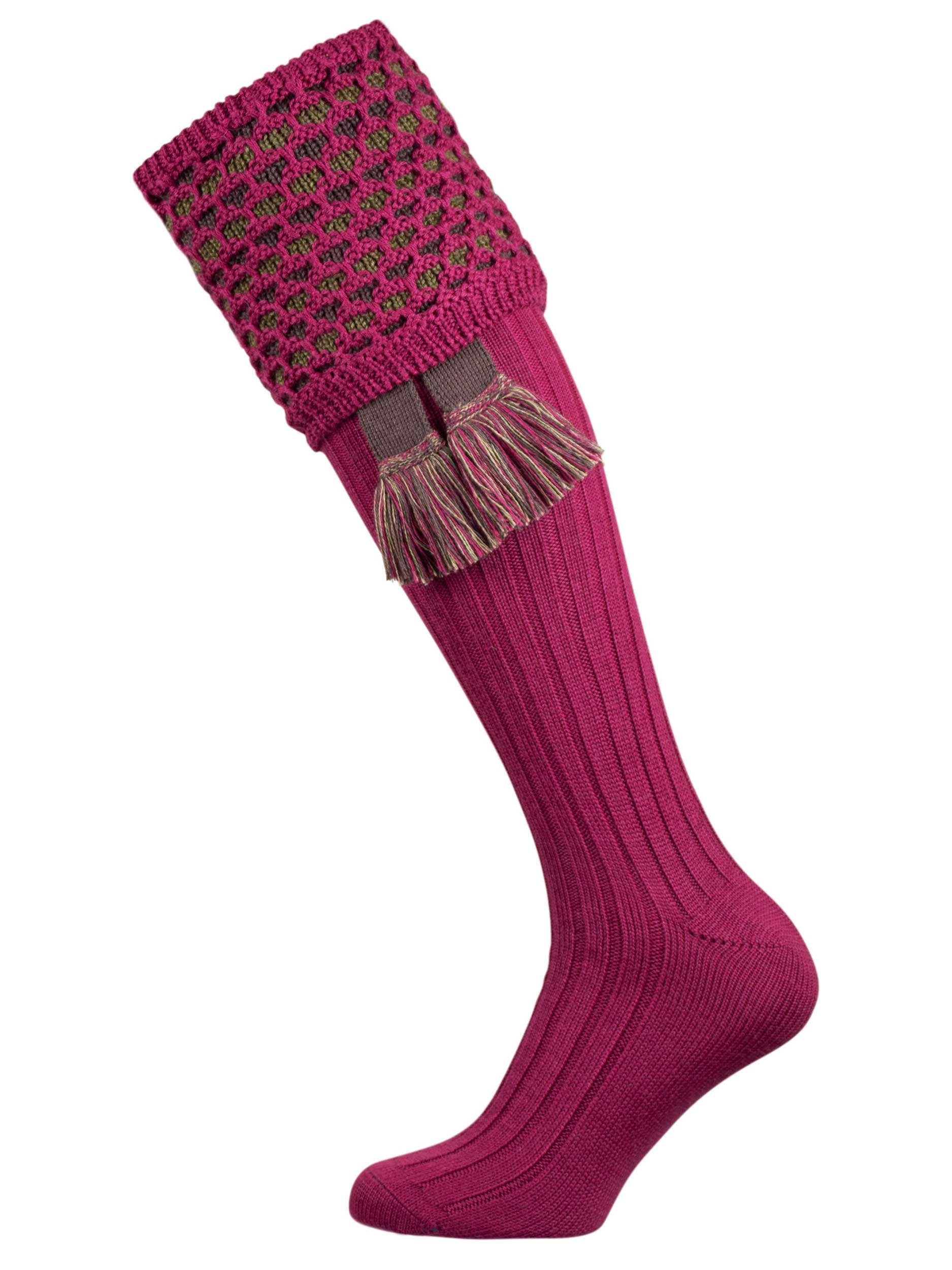 The Honeycomb Shooting Sock with Garter, Crushed Raspberry