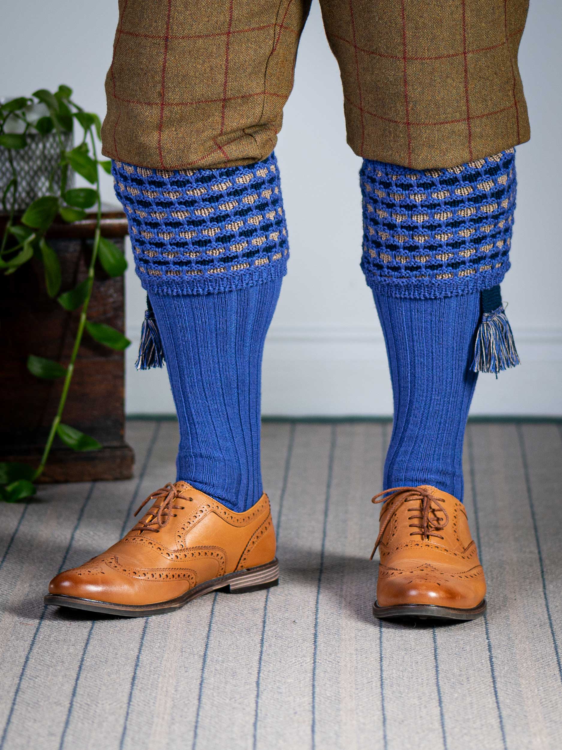 The Honeycomb Shooting Sock with Garter, Dusky Blue