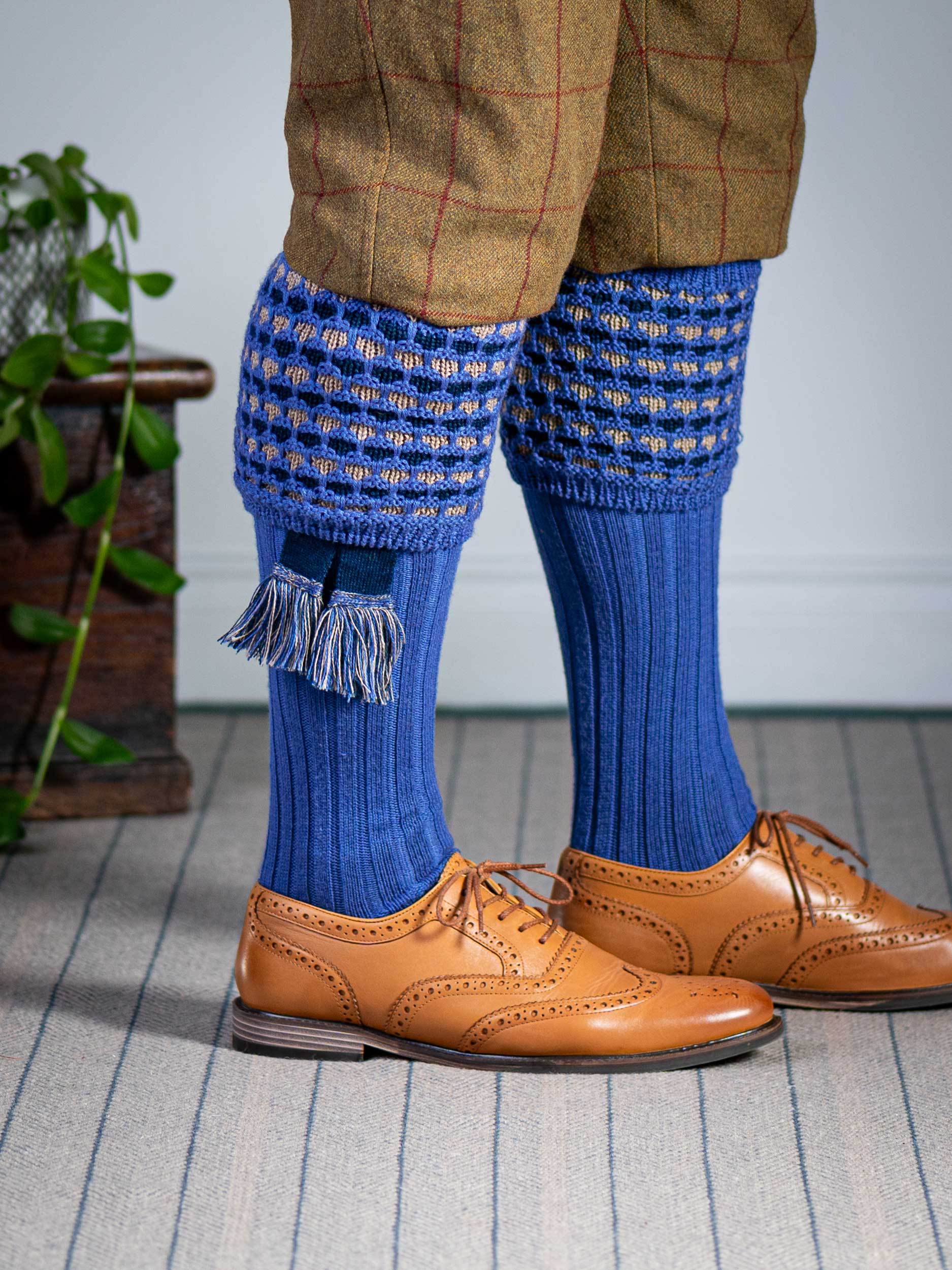 The Honeycomb Shooting Sock with Garter, Dusky Blue